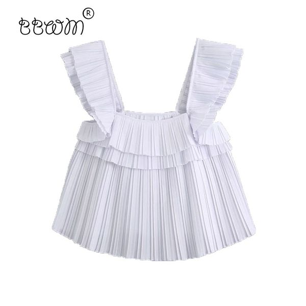 women fashion white pleated strap cropped blouses vintage square collar sleeveless short shirts female chic 210520
women fashion white pleated strap cropped blouses vintage square collar sleeveless short shirts female chic 210520