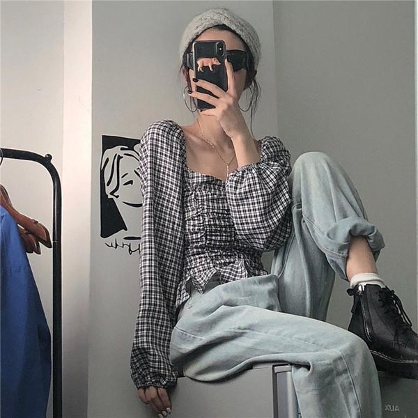 women's blouses & shirts women blouse spring autumn pleated square collar short bubble long sleeve blusas ropa de mujer, White
women's blouses & shirts women blouse spring autumn pleated square collar short bubble long sleeve blusas ropa de mujer, White