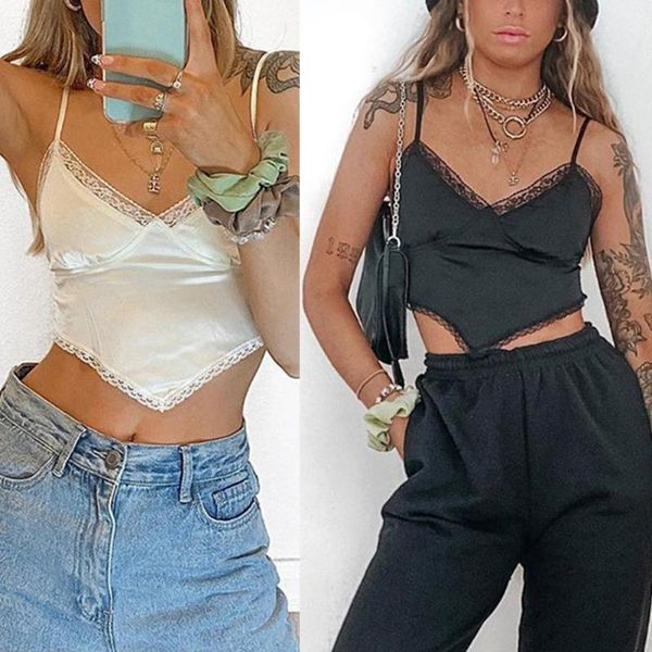 fashion bandage lace trim cami e-girl sweet spaghetti strap v neck backless satin crop streetwear party women's tanks & camis, White
fashion bandage lace trim cami e-girl sweet spaghetti strap v neck backless satin crop streetwear party women's tanks & camis, White