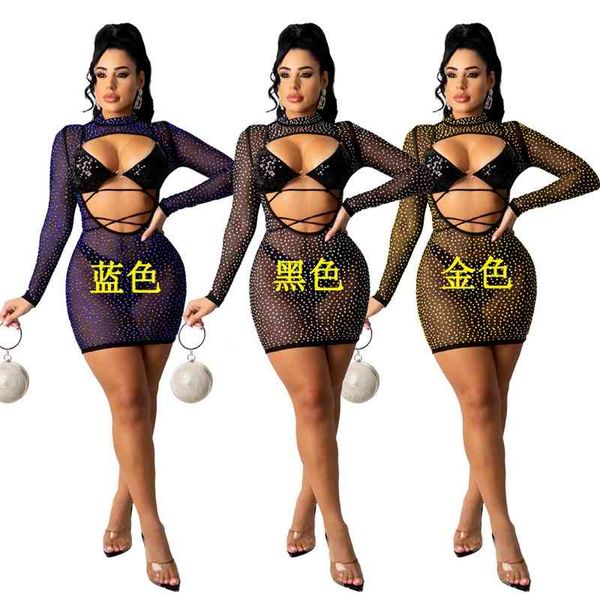 xqy9229 fashion half high neck long sleeve hollow bead wrap chest drill dress, Black;gray 
xqy9229 fashion half high neck long sleeve hollow bead wrap chest drill dress, Black;gray