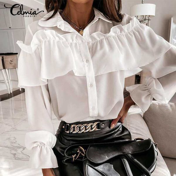 women's blouses & shirts blouses celmia casual office women fashion ruffled stitching long sleeve blusas elegant lapel buttons solid p, White
women's blouses & shirts blouses celmia casual office women fashion ruffled stitching long sleeve blusas elegant lapel buttons solid p, White