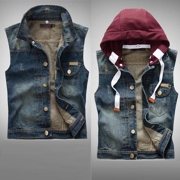 men's vests men dismantle hat denim vest dark sleeveless jeans jacket multi-pocket cotton soft waistcoat casual slim button coats, Black;white
men's vests men dismantle hat denim vest dark sleeveless jeans jacket multi-pocket cotton soft waistcoat casual slim button coats, Black;white
