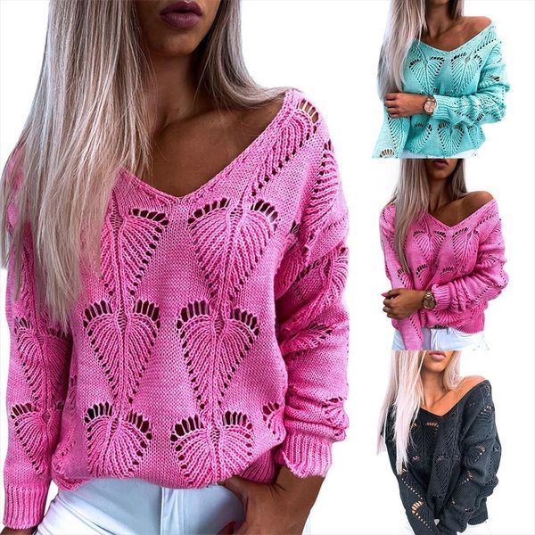 leaf knitted hollow out women sweaters autumn long sleeve solid color v neck pullover knitwear outfit female outwear, White;black
leaf knitted hollow out women sweaters autumn long sleeve solid color v neck pullover knitwear outfit female outwear, White;black