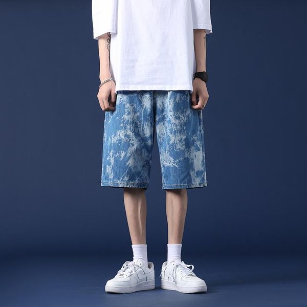 men's shorts denim casual fashion trend printing loose straight cotton washed 5-point pants 2021 summer style, White;black
men's shorts denim casual fashion trend printing loose straight cotton washed 5-point pants 2021 summer style, White;black
