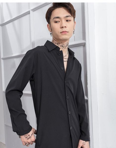 men's trench coats spring and summer long front short back thin versatile windbreaker black side split coat personality dark man men, Tan;black
men's trench coats spring and summer long front short back thin versatile windbreaker black side split coat personality dark man men, Tan;black