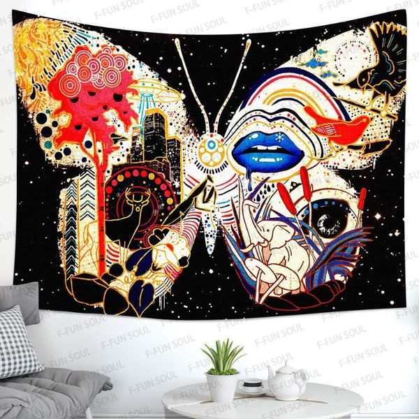 tapestries tapestry fantasy city animals starry sky background wall hanging