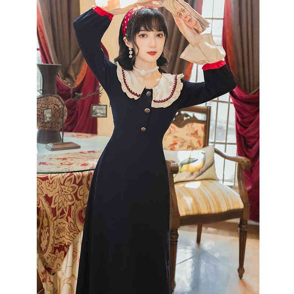 dress autumn high-waisted vintage black peter pan collar sleeve long female retro dress bing, Black;gray
dress autumn high-waisted vintage black peter pan collar sleeve long female retro dress bing, Black;gray