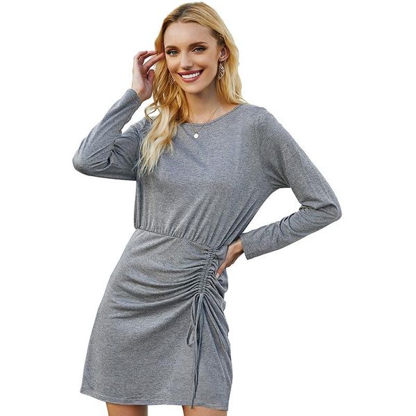 women long sleeve round neck solid color pleated dress short 2021 fall cotton fashion casual comfortable cover waist cute dresses, Black;gray
women long sleeve round neck solid color pleated dress short 2021 fall cotton fashion casual comfortable cover waist cute dresses, Black;gray