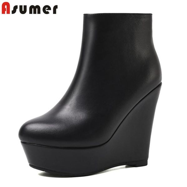 boots asumer 2021 est ankle women genuine leather shoes round toe zip fashion autumn winter wedges platform woman, Black
boots asumer 2021 est ankle women genuine leather shoes round toe zip fashion autumn winter wedges platform woman, Black
