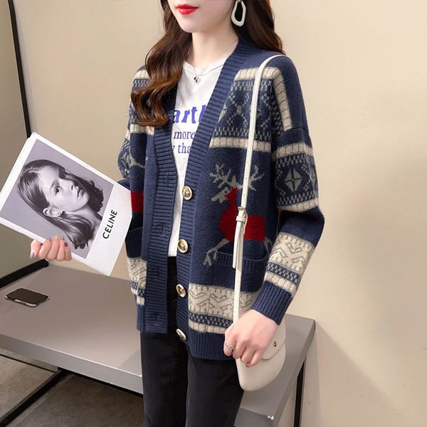 women's knits & tees retro ethnic style sweater jacket women new deer autumn pattern winter loose knitted cardigan 2ipl, White
women's knits & tees retro ethnic style sweater jacket women new deer autumn pattern winter loose knitted cardigan 2ipl, White