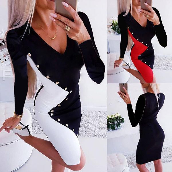 casual dresses dress women's slim long-sleeved v-neck fashion double color contrast button decoration female vestido de muje, Black;gray
casual dresses dress women's slim long-sleeved v-neck fashion double color contrast button decoration female vestido de muje, Black;gray