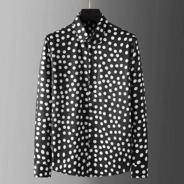 men's casual shirts polka dot male luxury long sleeve mens dress slim fit party man camisa masculina, White;black
men's casual shirts polka dot male luxury long sleeve mens dress slim fit party man camisa masculina, White;black