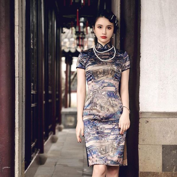 ethnic clothing women blue satin print qipao cheongsam chinese style vintage lady party tight high split dress, Red
ethnic clothing women blue satin print qipao cheongsam chinese style vintage lady party tight high split dress, Red