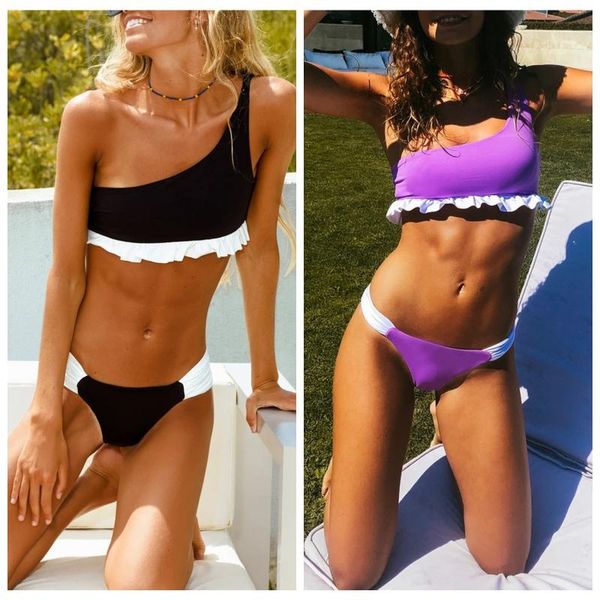 pcs women bikini bathing suits adults color block one shoulder ruffle padded swimming bottoms swimsuit 2021 women's swimwear, White;black
pcs women bikini bathing suits adults color block one shoulder ruffle padded swimming bottoms swimsuit 2021 women's swimwear, White;black