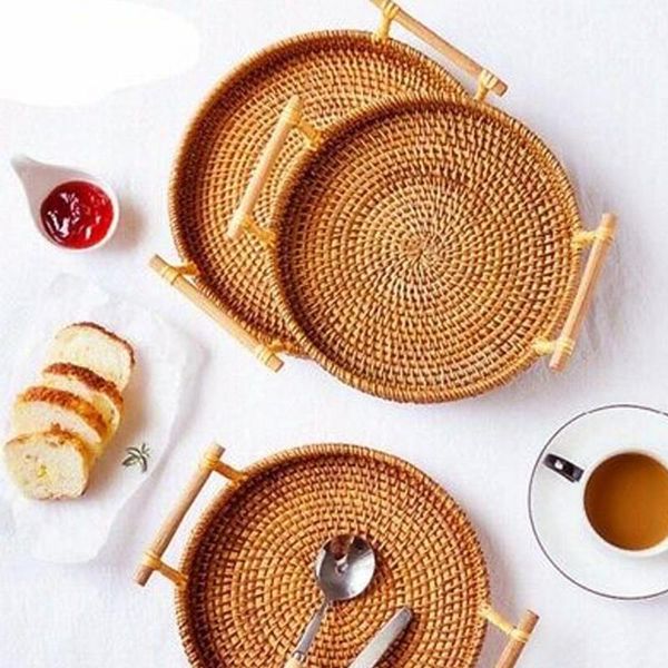 kitchen storage & organization handwoven rattan tray with wooden handle round wicker basket bread food plate fruit cake platter dinner servi
kitchen storage & organization handwoven rattan tray with wooden handle round wicker basket bread food plate fruit cake platter dinner servi