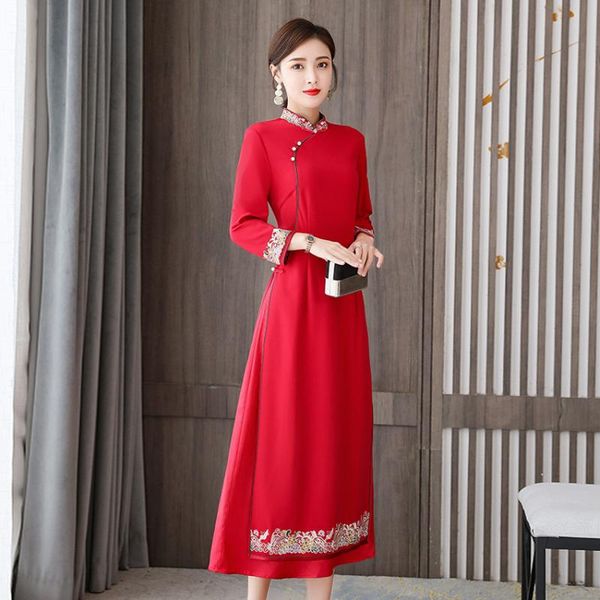 ethnic clothing women cheongsam dress chinese traditional china qipao hanfu high split autumn waist embroidery bride folk costume, Red
ethnic clothing women cheongsam dress chinese traditional china qipao hanfu high split autumn waist embroidery bride folk costume, Red