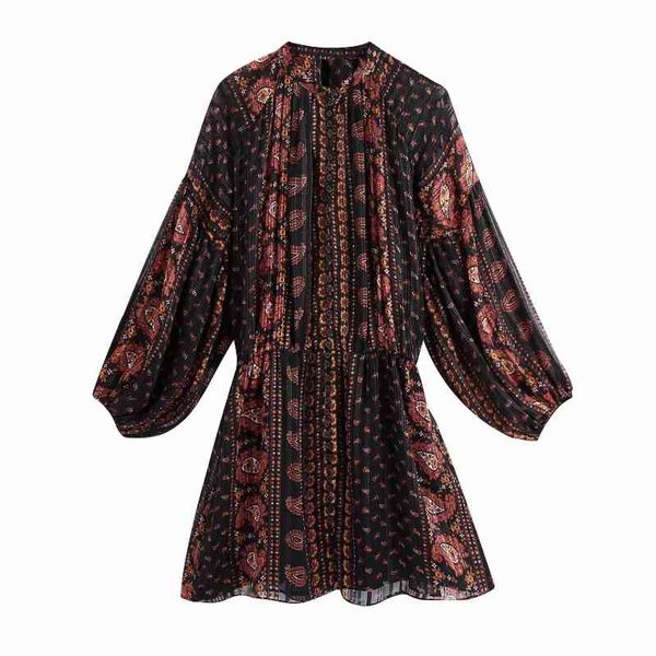 women single breasted paisley printing chiffon mini dress female stand collar lantern sleeve clothes vintage loose vestido d6893 210430, Black;gray
women single breasted paisley printing chiffon mini dress female stand collar lantern sleeve clothes vintage loose vestido d6893 210430, Black;gray