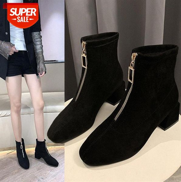 gentle wind thick-heeled small short boots, middle-heel zipper, black frosted skinny korean women's boots #1g0p
gentle wind thick-heeled small short boots, middle-heel zipper, black frosted skinny korean women's boots #1g0p