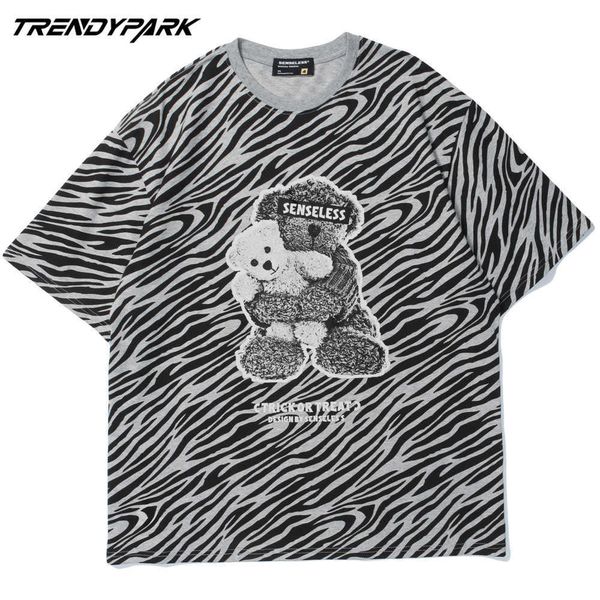 men's t-shirt zebra stripe bear printed summer short sleeve hip hop oversize cotton casual harajuku streetwear tee tshirts 210601, White;black
men's t-shirt zebra stripe bear printed summer short sleeve hip hop oversize cotton casual harajuku streetwear tee tshirts 210601, White;black