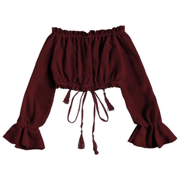 women summer fashion blouses cute chiffon off shoulder drawstring shirt crop long sleeve blouse mini women's & shirts, White
women summer fashion blouses cute chiffon off shoulder drawstring shirt crop long sleeve blouse mini women's & shirts, White