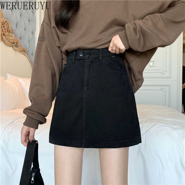werueruyu denim skirt autumn and winter jeans skirt women vintage high waist slim denim skirt pocket elegant mini skirts 210608, Black 
werueruyu denim skirt autumn and winter jeans skirt women vintage high waist slim denim skirt pocket elegant mini skirts 210608, Black