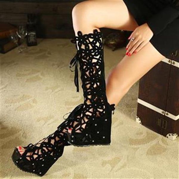 boots thick-soled heightening hollow sandals women's slope with nightclub cross-belt waterproof platform long-tube tide, Black
boots thick-soled heightening hollow sandals women's slope with nightclub cross-belt waterproof platform long-tube tide, Black
