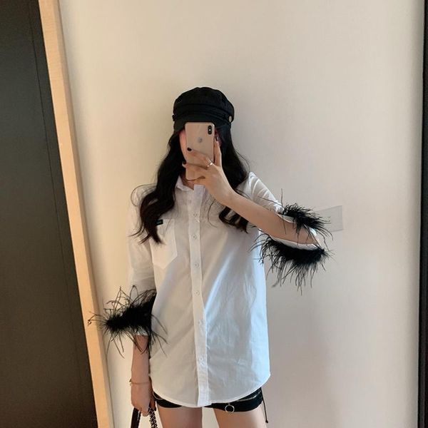 women's blouses & shirts korean women clothing clothes loose spring summer streetwear feathers turn-down collar fashion brand ladies, White
women's blouses & shirts korean women clothing clothes loose spring summer streetwear feathers turn-down collar fashion brand ladies, White