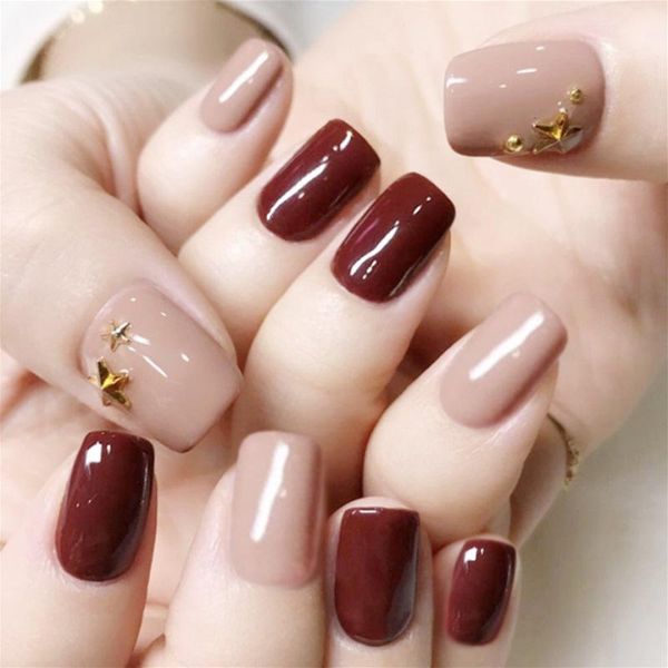 false nails 24pcs artificial with glue wine red pink jump color square fake nail small rivet decoration press on t, Red;gold
false nails 24pcs artificial with glue wine red pink jump color square fake nail small rivet decoration press on t, Red;gold