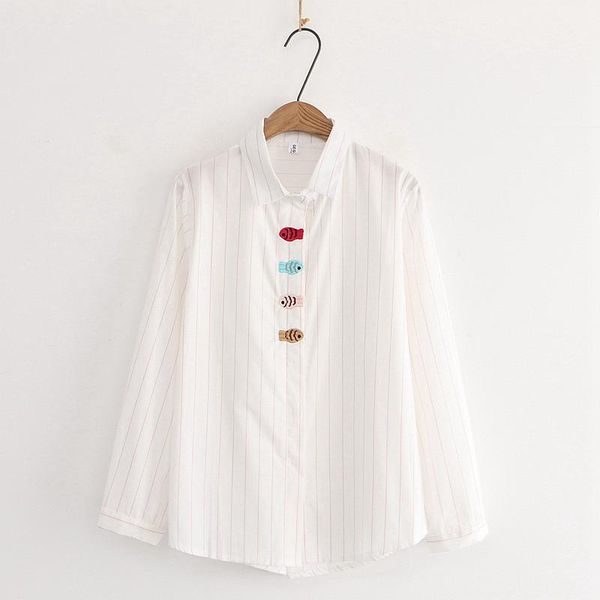 h.sa women blouse 2021 colour fish embroidered shirt female turn-down collar stripe button long sleeve loose work blous women's blouse, White
h.sa women blouse 2021 colour fish embroidered shirt female turn-down collar stripe button long sleeve loose work blous women's blouse, White