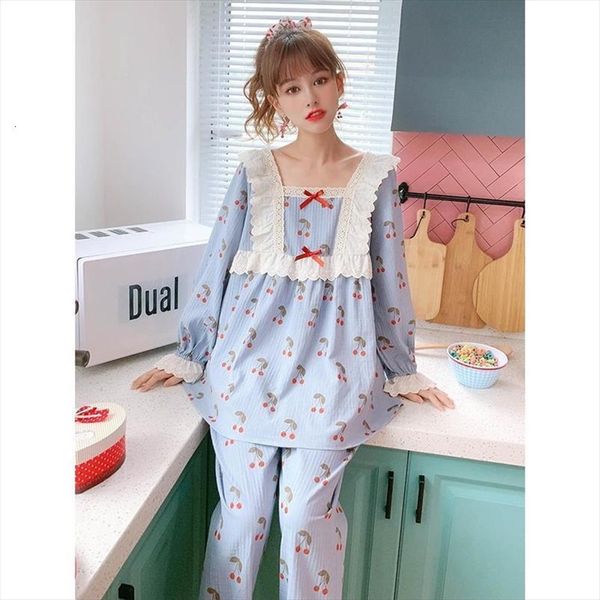 lace cotton pajamas sweet women sleepwear set cherry print pajama long shirt pant kpacotakowka big homewear, Black;red
lace cotton pajamas sweet women sleepwear set cherry print pajama long shirt pant kpacotakowka big homewear, Black;red