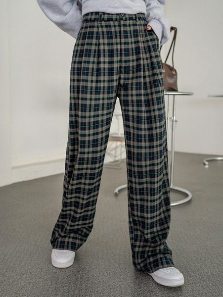 dazy plaid print slant pocket pants z6n0#, Black;white 
dazy plaid print slant pocket pants z6n0#, Black;white