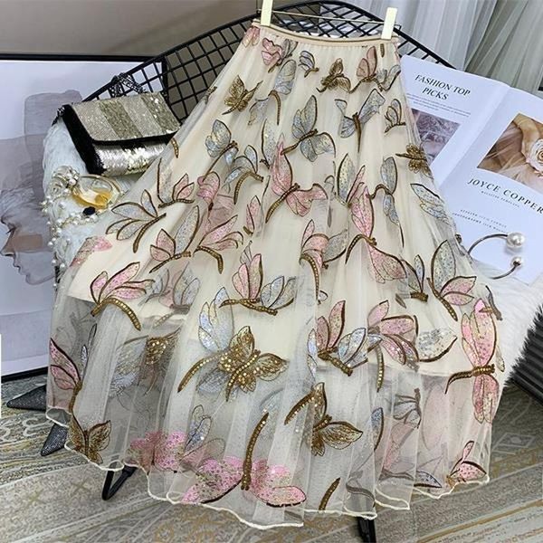 skirts shine seqined butterfly embroidery women mesh summer 2021 high waist a-line knee-length elegant lady, Black
skirts shine seqined butterfly embroidery women mesh summer 2021 high waist a-line knee-length elegant lady, Black