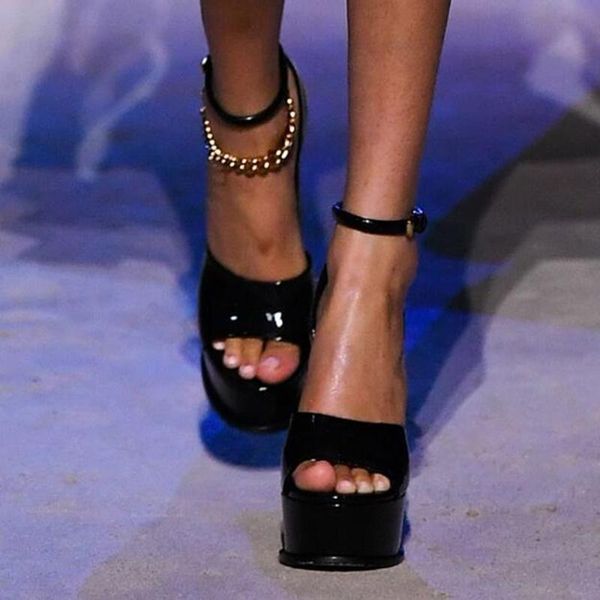 sandals est chain decor high heels black orange blue patent leather chunky heel platform summer dress shoes
sandals est chain decor high heels black orange blue patent leather chunky heel platform summer dress shoes
