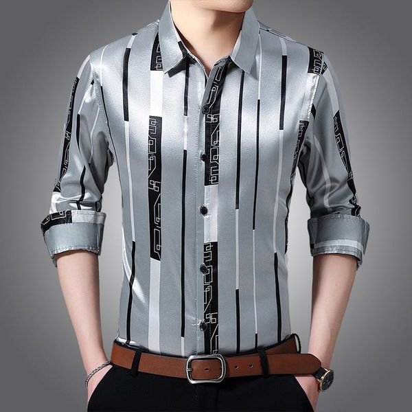 men's casual shirts male silk clothes spring long sleeve striped mens caual dress, White;black
men's casual shirts male silk clothes spring long sleeve striped mens caual dress, White;black