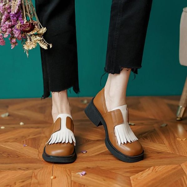 dress shoes women's autumn leather loafers on heels platform lolita with fringe casual footwear size 34-40, Black
dress shoes women's autumn leather loafers on heels platform lolita with fringe casual footwear size 34-40, Black
