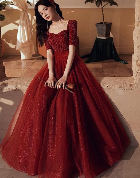 ethnic clothing elegant burgundy long evening dress cheongsam short sleeve beaded prom fomail gown vestidos de noche, Red
ethnic clothing elegant burgundy long evening dress cheongsam short sleeve beaded prom fomail gown vestidos de noche, Red
