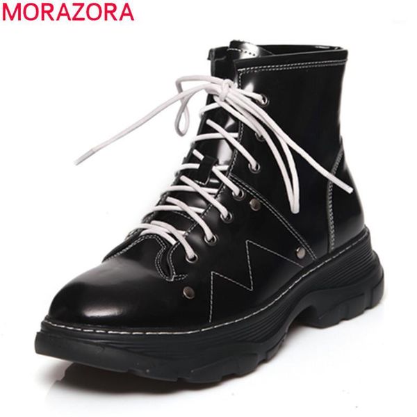 boots morazora 2021 autumn winter genuine leather women comfortable thick heels round toe lace up ankle1, Black
boots morazora 2021 autumn winter genuine leather women comfortable thick heels round toe lace up ankle1, Black