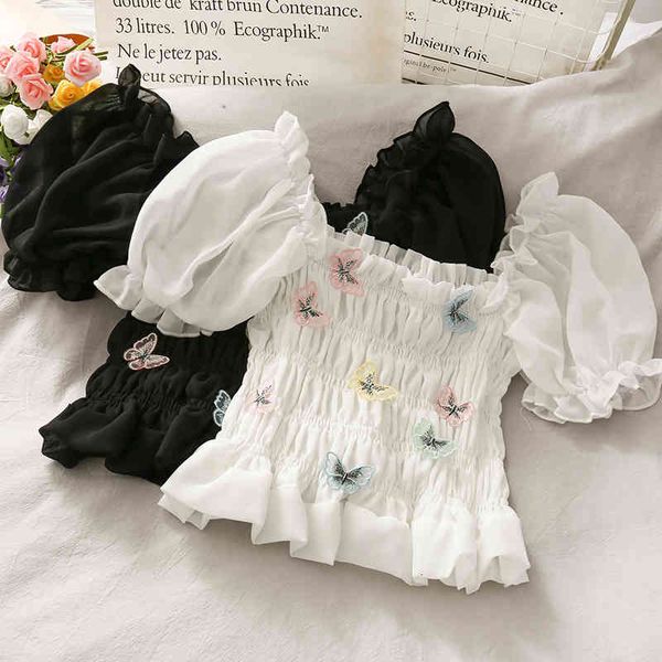 women's blouses & shirts butterfly patch chiffon blouse women elegant crop shirt short sleeve cute pleated blusas mujer 6h7i, White
women's blouses & shirts butterfly patch chiffon blouse women elegant crop shirt short sleeve cute pleated blusas mujer 6h7i, White