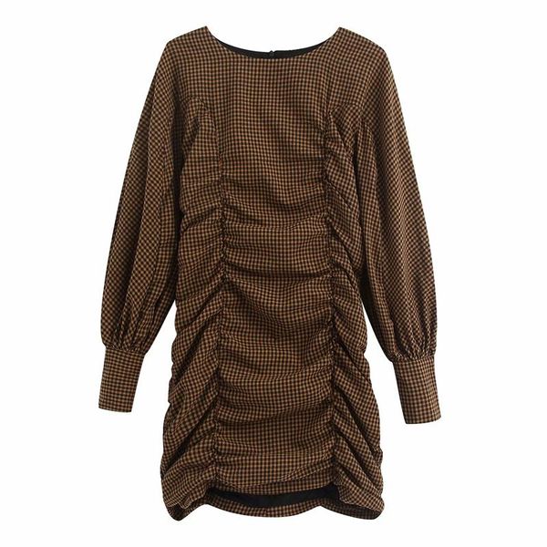 vintage women brown plaid dresses 2021 autumn fashion ladies lantern sleeve draped dress elegant female chic slim mini vestidos casual, Black;gray
vintage women brown plaid dresses 2021 autumn fashion ladies lantern sleeve draped dress elegant female chic slim mini vestidos casual, Black;gray