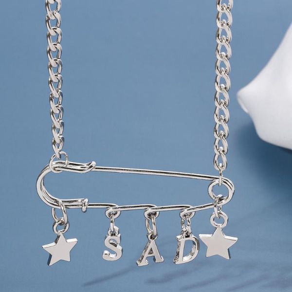 harajuku style punk safety pin letter "sad" star pendant rock hip hop gothic choker necklaces for girls women statement jewelry ch, Golden;silver
harajuku style punk safety pin letter "sad" star pendant rock hip hop gothic choker necklaces for girls women statement jewelry ch, Golden;silver