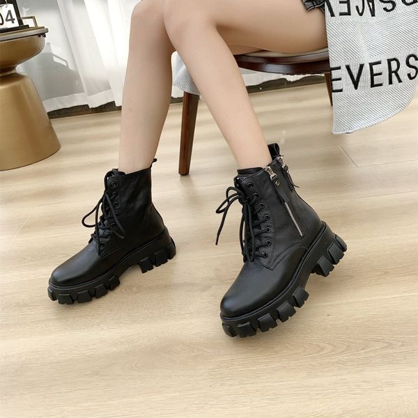 women platform round toe zipper ankle boots women's black genuine leather durable short botas fashion ladies designer luxurious lace-up
women platform round toe zipper ankle boots women's black genuine leather durable short botas fashion ladies designer luxurious lace-up
