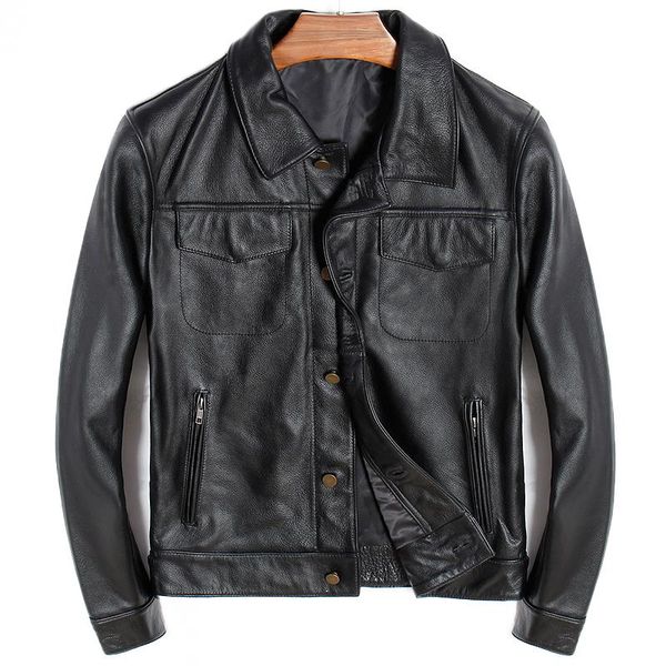 men factory casual cow leather jacket 100% genuine leatehr riding biker lapel jackets russia men's & faux, Black
men factory casual cow leather jacket 100% genuine leatehr riding biker lapel jackets russia men's & faux, Black