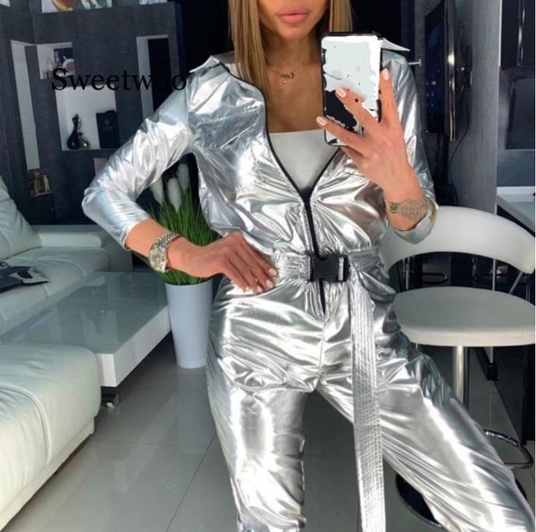 women's jumpsuits & rompers 2021 women fashion street sports jumpsuit long sleeve shiny overall silver sweetwoo, Black;white
women's jumpsuits & rompers 2021 women fashion street sports jumpsuit long sleeve shiny overall silver sweetwoo, Black;white