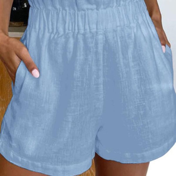 women's shorts women summer casual solid cotton linen elastic waist two pockets female, White;black 
women's shorts women summer casual solid cotton linen elastic waist two pockets female, White;black