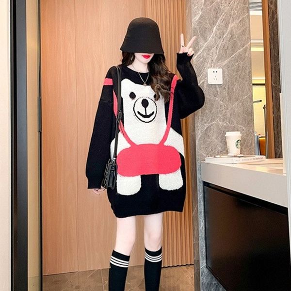 sweater knit medium and long aging bear jacquard korean pullover women's 2021 autumn winter loose lazy wind thick, White;black
sweater knit medium and long aging bear jacquard korean pullover women's 2021 autumn winter loose lazy wind thick, White;black
