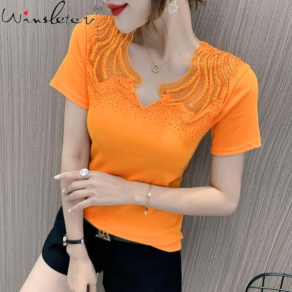 women's t-shirt summer european style cotton chic v-neck shiny diamonds spliced mesh women short sleeve all match tees t15206a, White
women's t-shirt summer european style cotton chic v-neck shiny diamonds spliced mesh women short sleeve all match tees t15206a, White