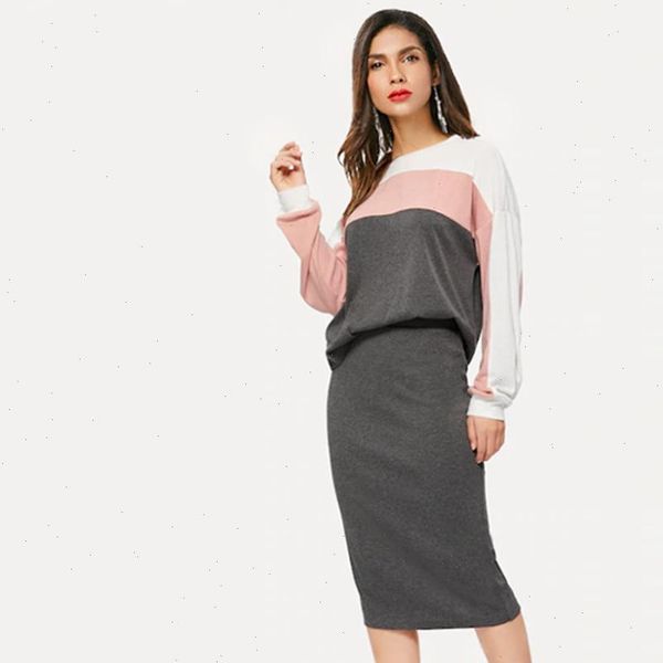 s two pieces sweatshirt women tracksuits patchwork stretch knit sweater high elastic skirt casual sports suits, Gray
s two pieces sweatshirt women tracksuits patchwork stretch knit sweater high elastic skirt casual sports suits, Gray