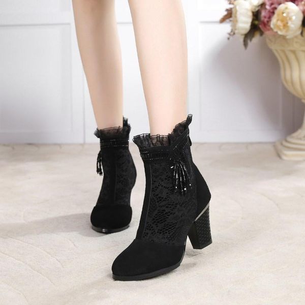 boots style genuine leather autumn single lady thick high heels hollow women's shoes winter cotton lace, Black
boots style genuine leather autumn single lady thick high heels hollow women's shoes winter cotton lace, Black