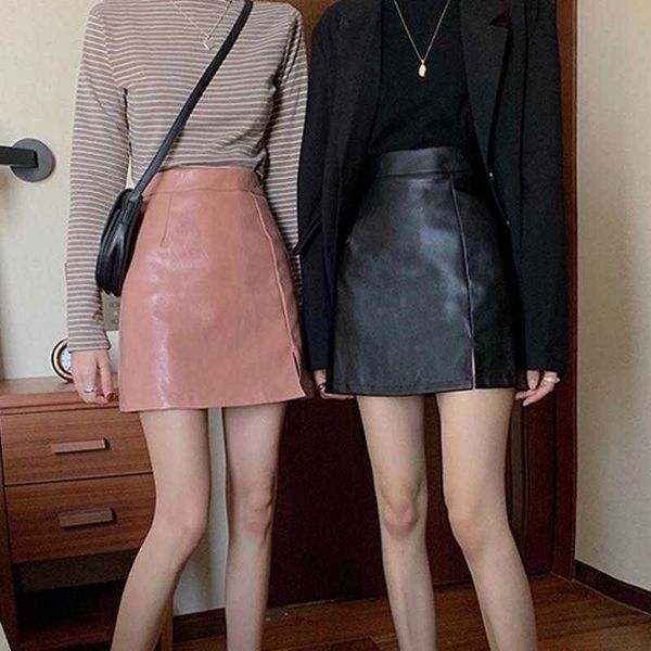 getspring women skirt all match vintage high waist leather skirts plus size pink black green short 210601
getspring women skirt all match vintage high waist leather skirts plus size pink black green short 210601