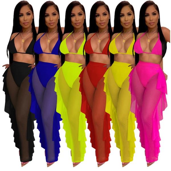 backless halter crop ruffles side long pants see through mesh two piece set beach style matching sets with underwear women's, White
backless halter crop ruffles side long pants see through mesh two piece set beach style matching sets with underwear women's, White